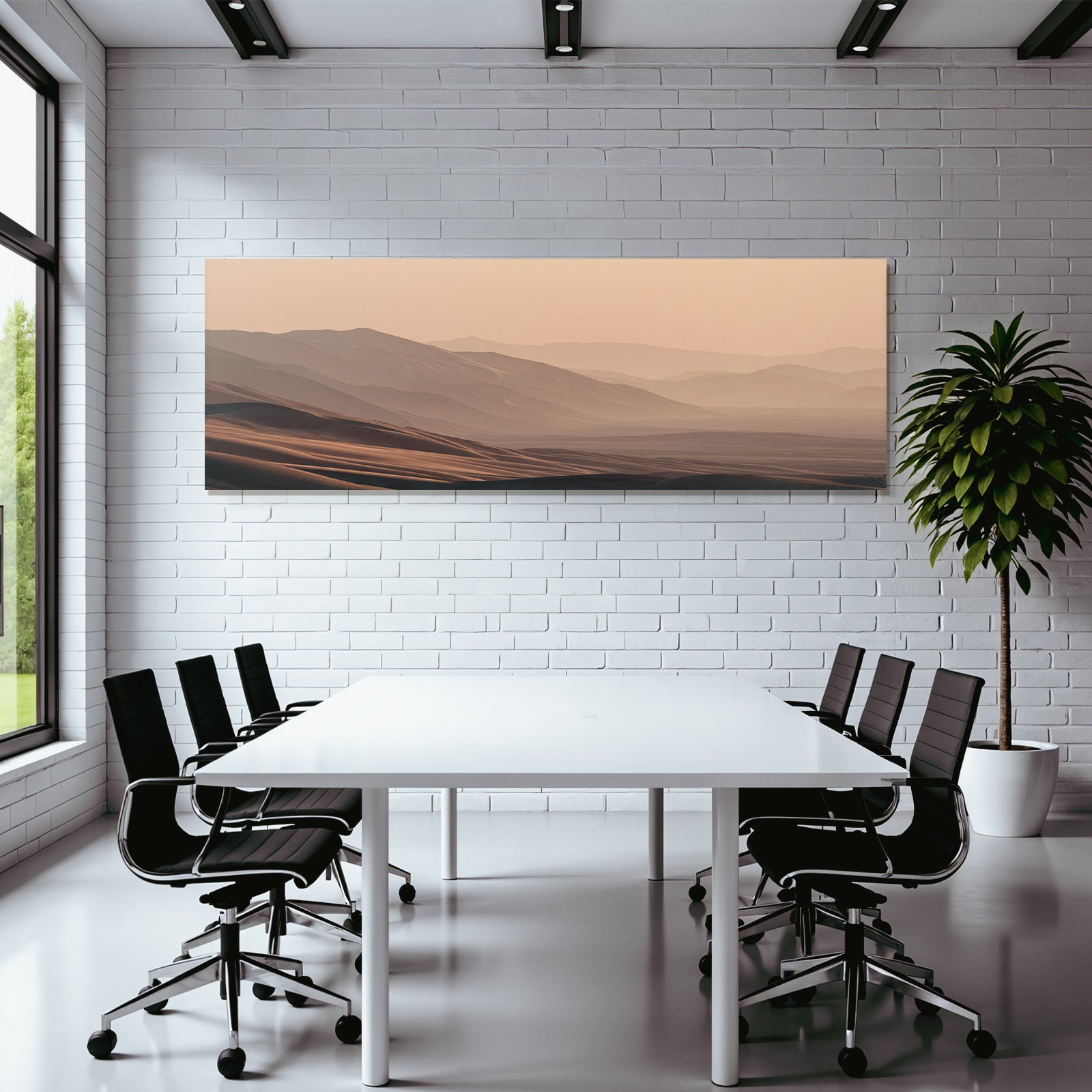 Deserts Peaceful Desert Landscape With Dunes And Mountains Dawn Dusk