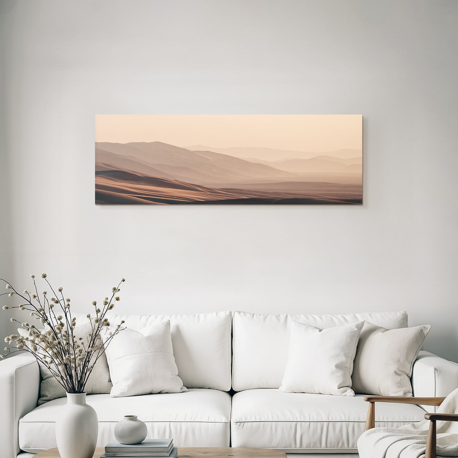 Deserts Peaceful Desert Landscape With Dunes And Mountains Dawn Dusk