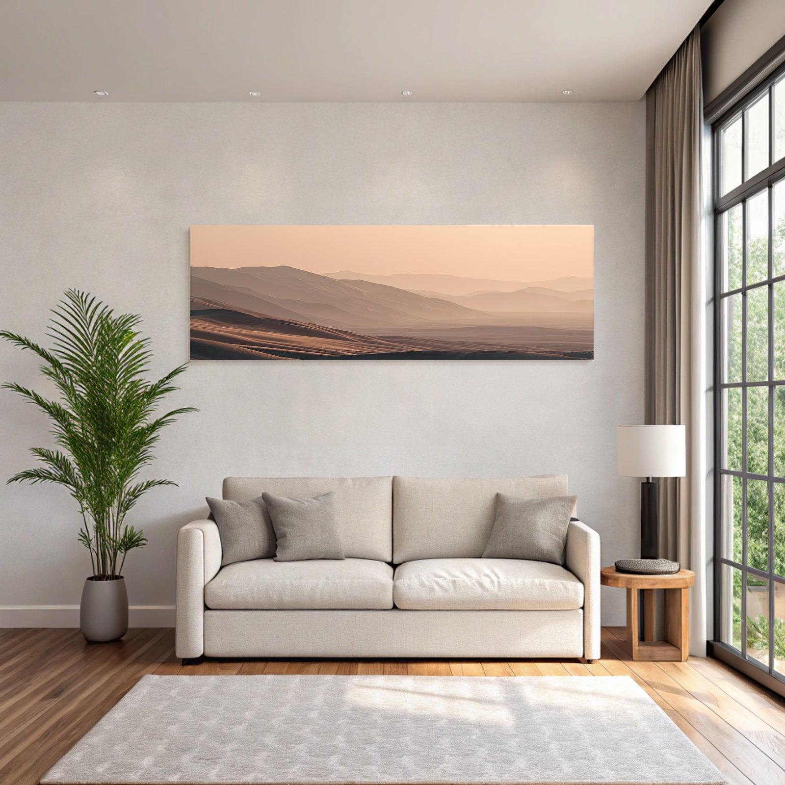 Deserts Peaceful Desert Landscape With Dunes And Mountains Dawn Dusk