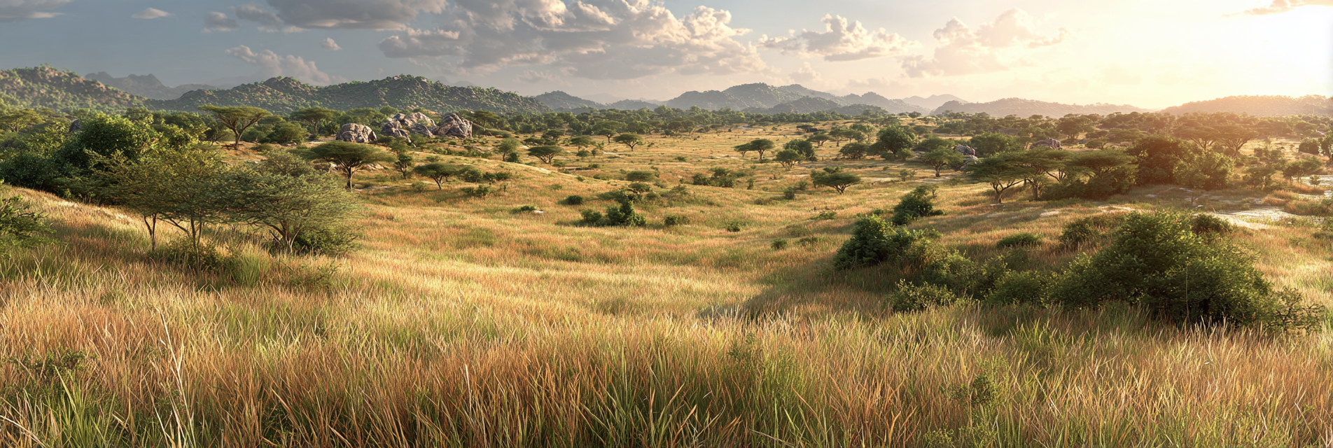 Wüsten Grünes Landscape Mit Bäumen Hügeln Und Bergen Frühmorgenlicht | Wuesten und Savanne | Landschaften
