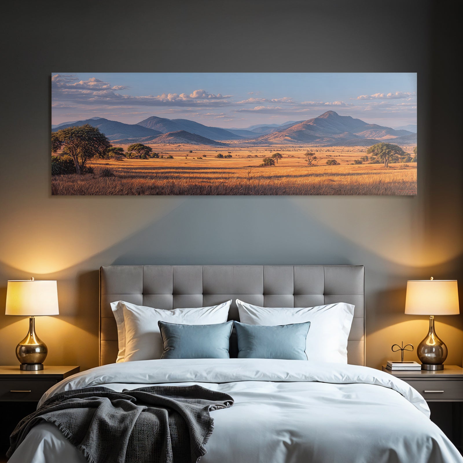 Deserts Tranquil Landscape Rolling Hills Mountains Sky Golden Grass