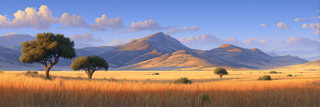Wüsten Ruhige Landschaft Mit Bergen Hügeln Und Feldern Mit Goldenen Gras Unter Blaüm Himmel | Wuesten und Savanne | Landschaften