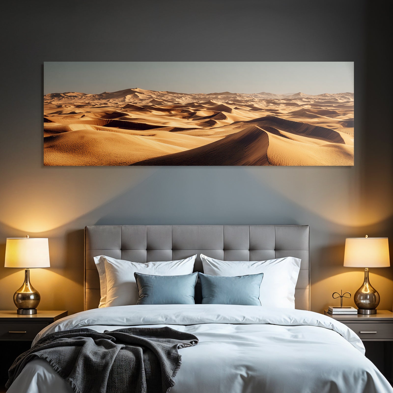 Desert sand dunes in desert scenario with mountains background