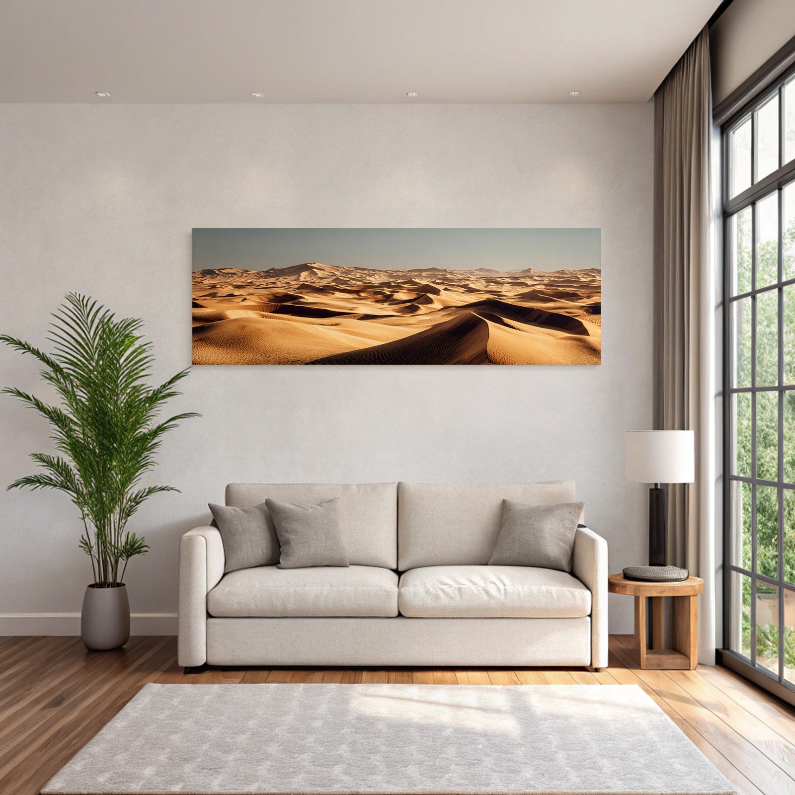 Desert sand dunes in desert scenario with mountains background