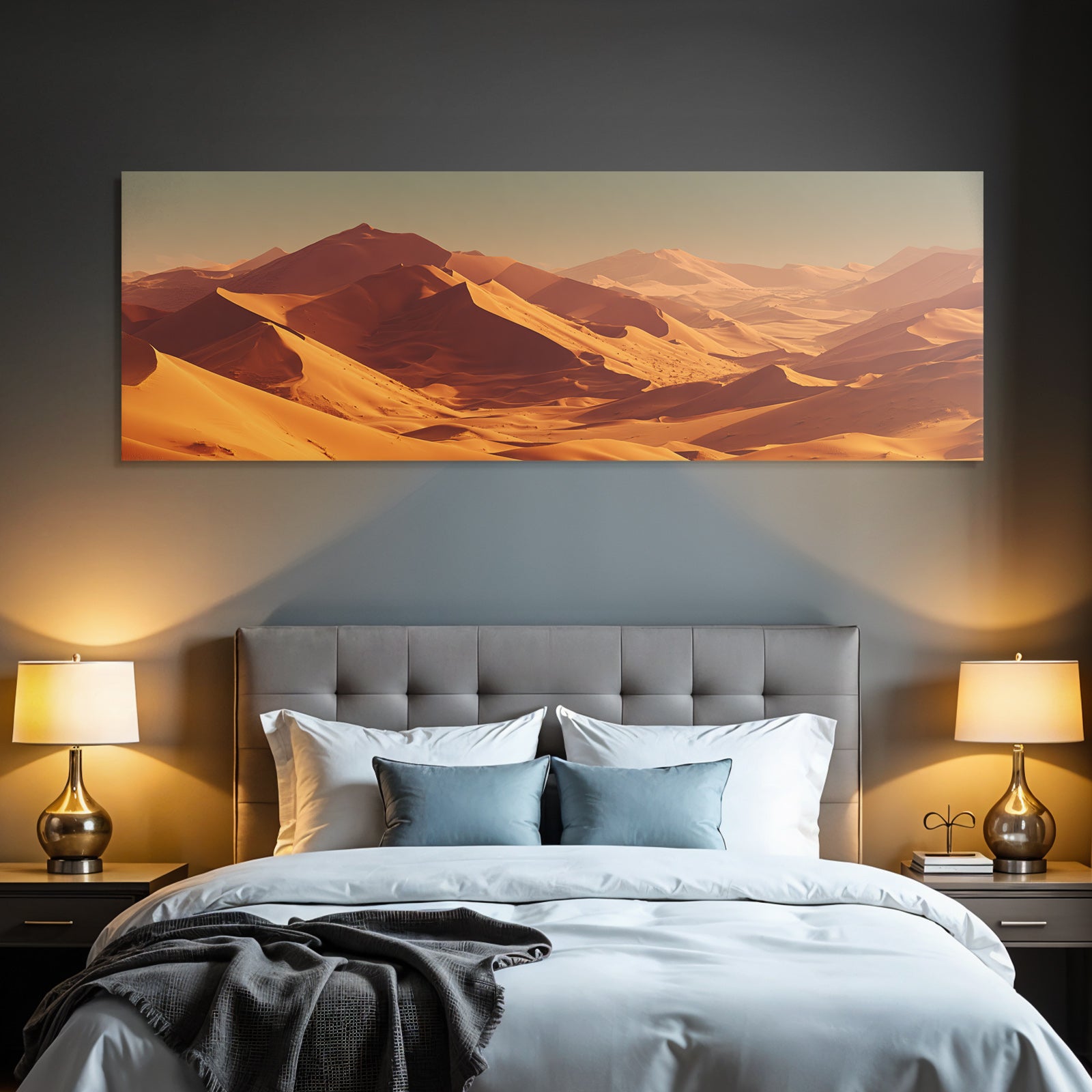 Desert sand dunes and mountains sunrise or sunset