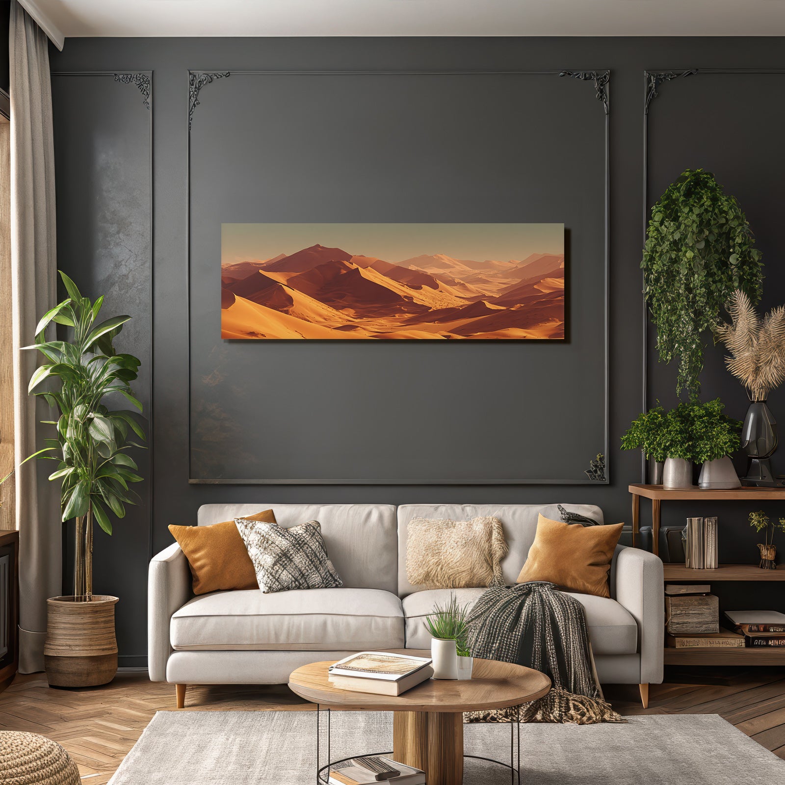 Desert sand dunes and mountains sunrise or sunset