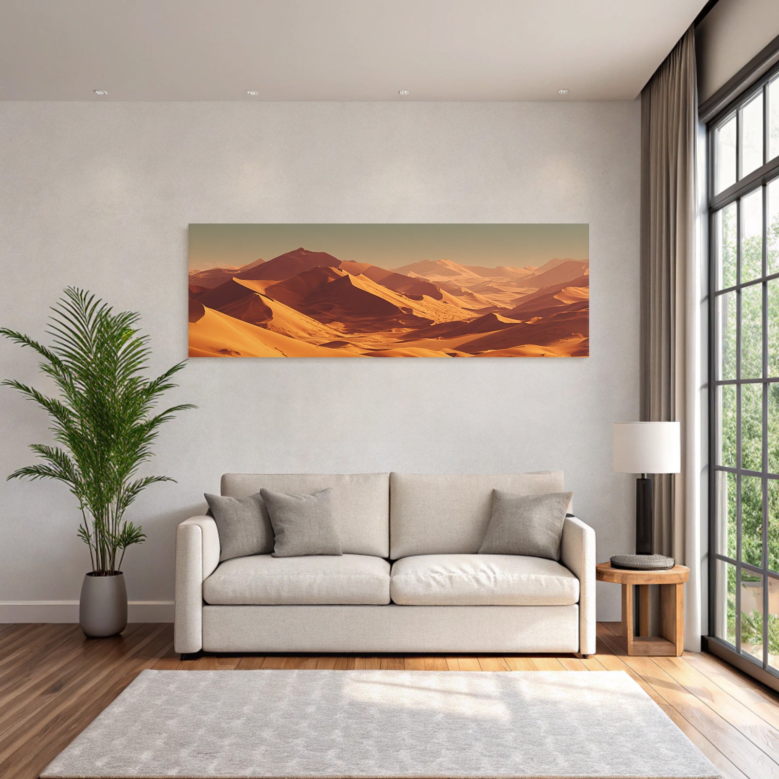 Desert sand dunes and mountains sunrise or sunset