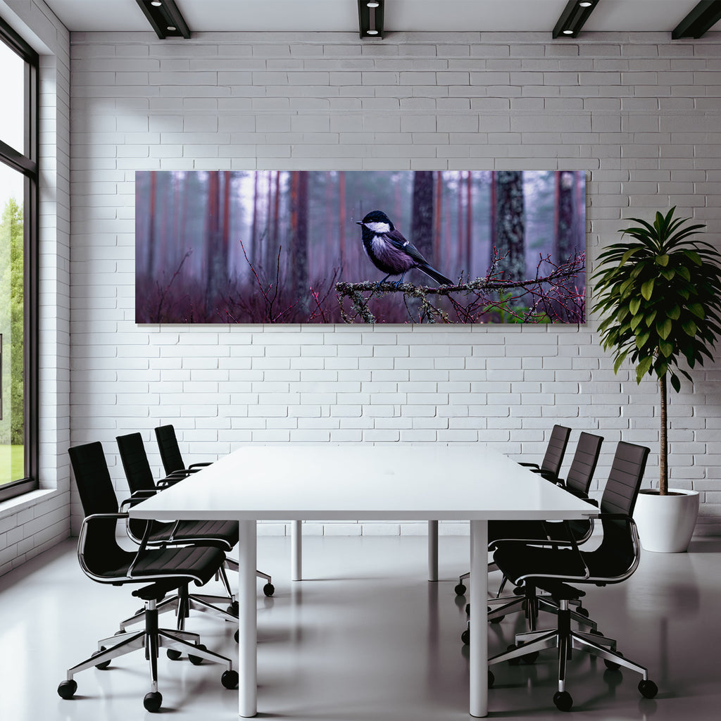 Desert bird on branch in forest with fog atmosphere