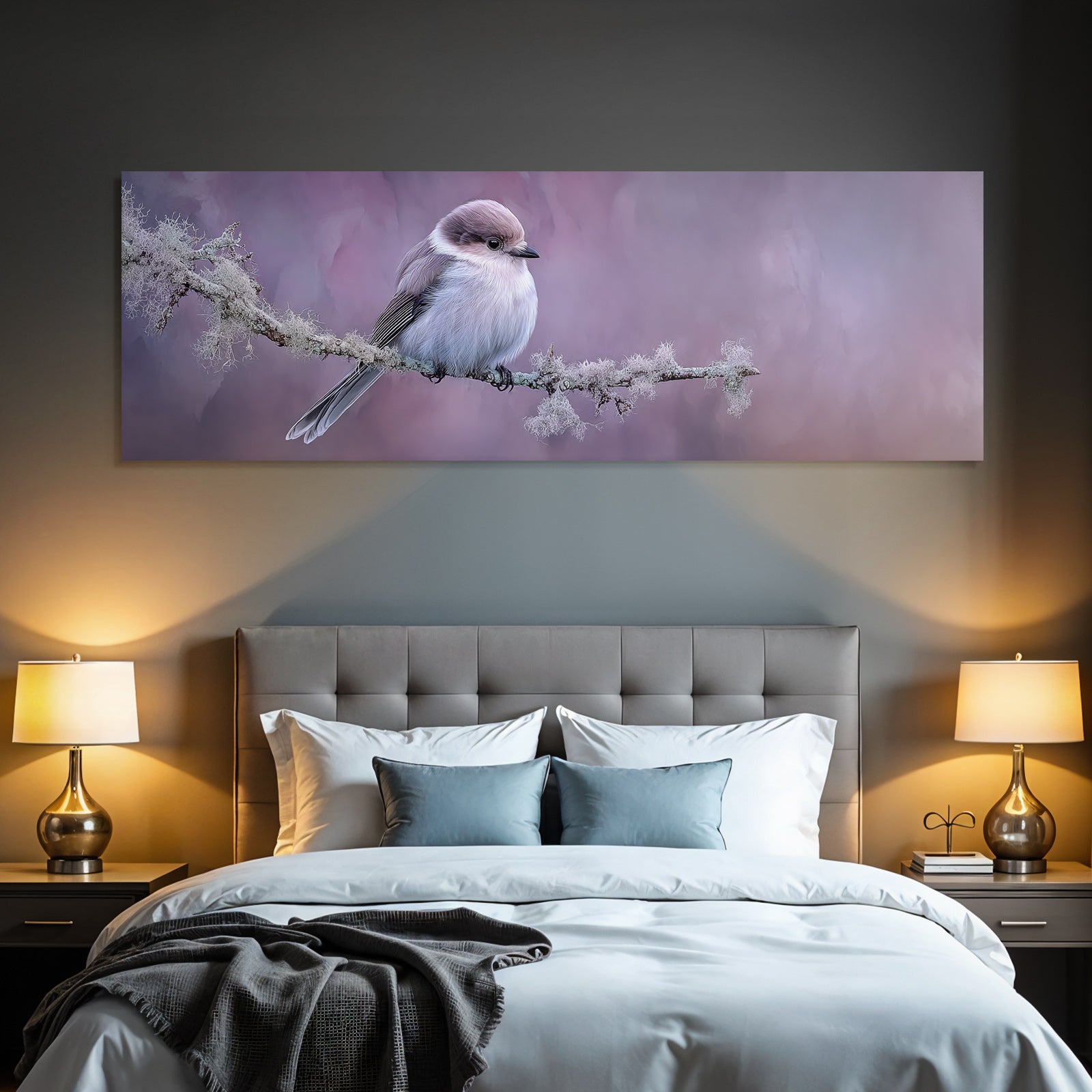 Desert bird on a branch surrounded by soft blurred colorful colors
