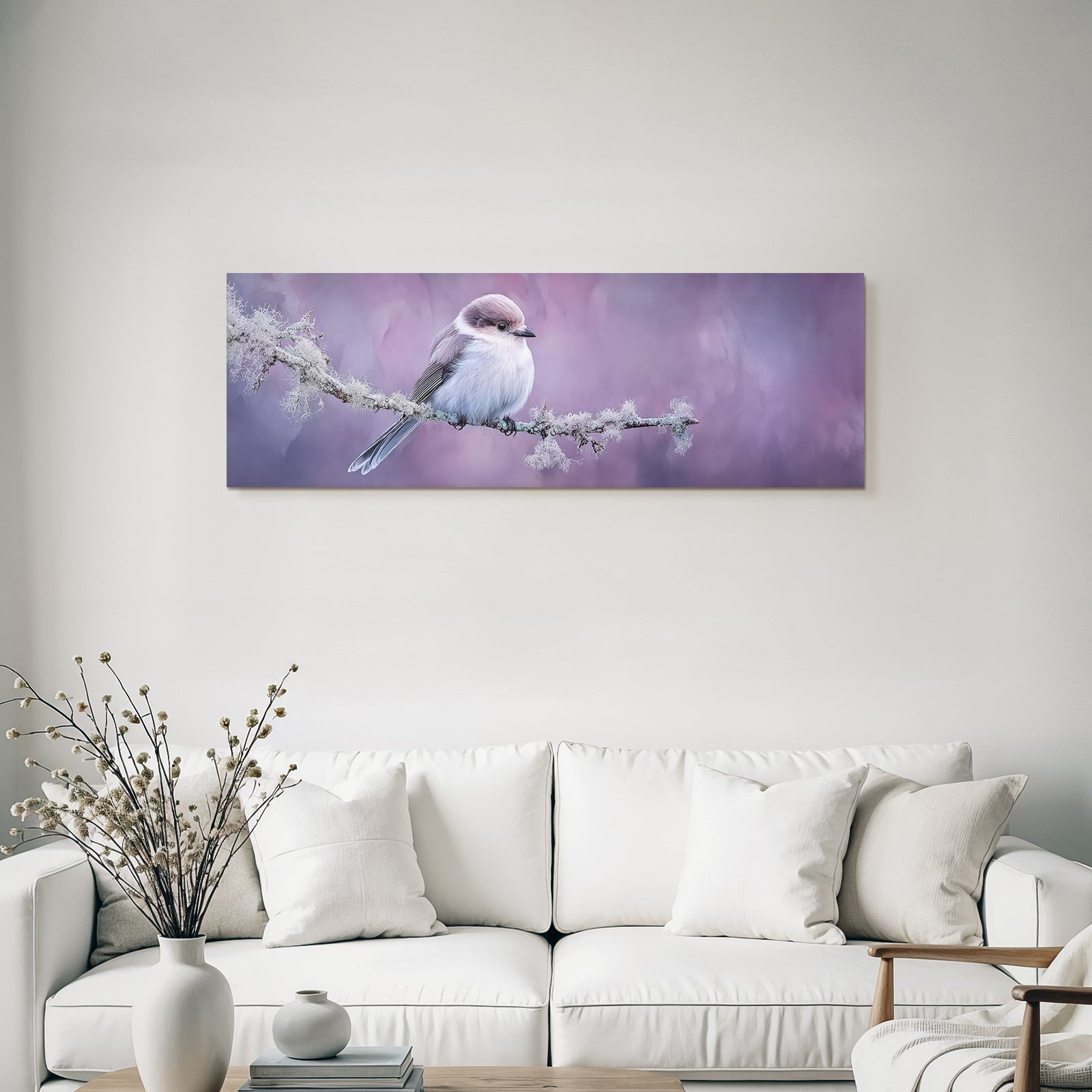 Desert bird on a branch surrounded by soft blurred colorful colors