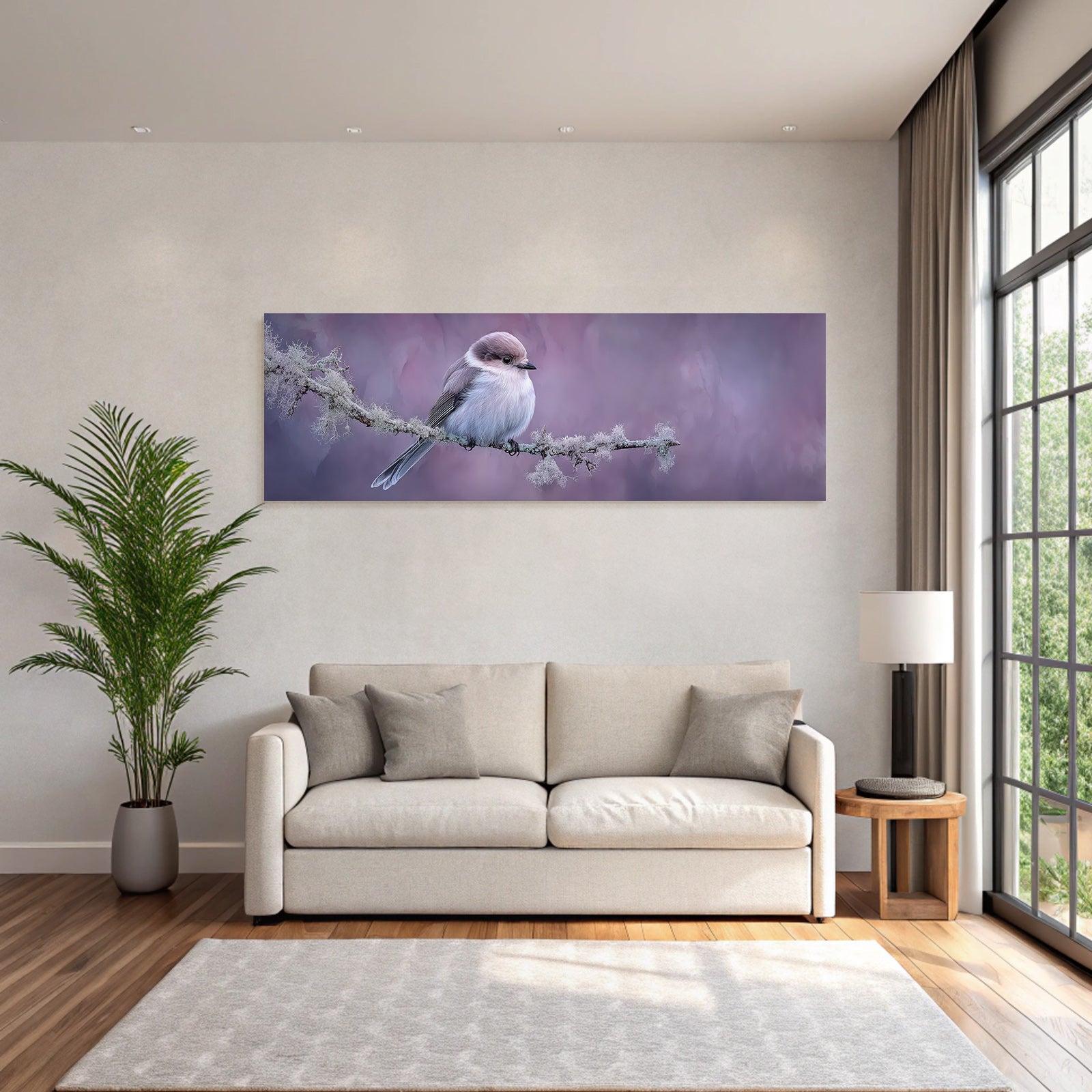 Desert bird on a branch surrounded by soft blurred colorful colors