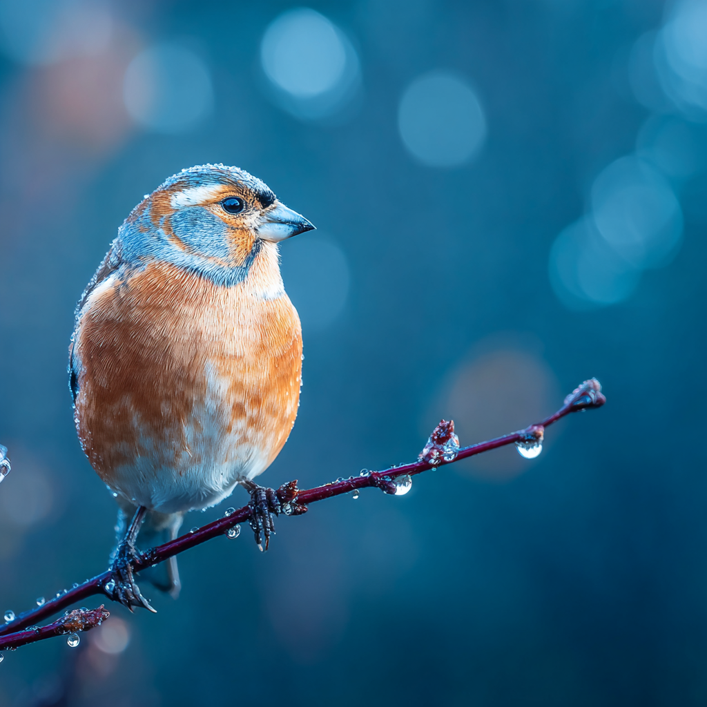 Vögel Vauf Einem Zweig Mit Wassertropfen Hintergrund Unscharf Orange Blau | Wuesten und Savanne | Landschaften