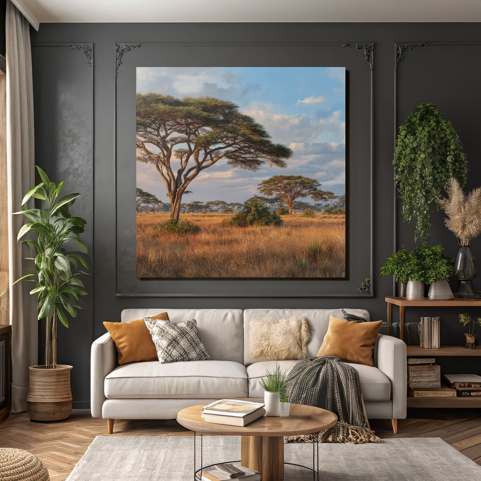 Desert Acacias On the Savannah Horizon Dawn Dusk Natural Light
