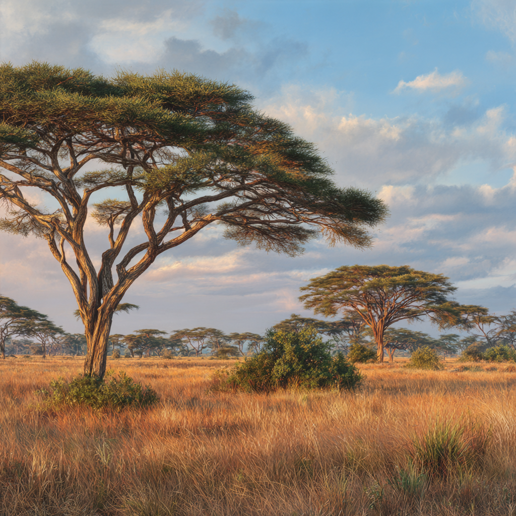 Wüsten Akazien Am Savanen Horizont Dawn Dusk Naturlicht | Wuesten und Savanne | Landschaften