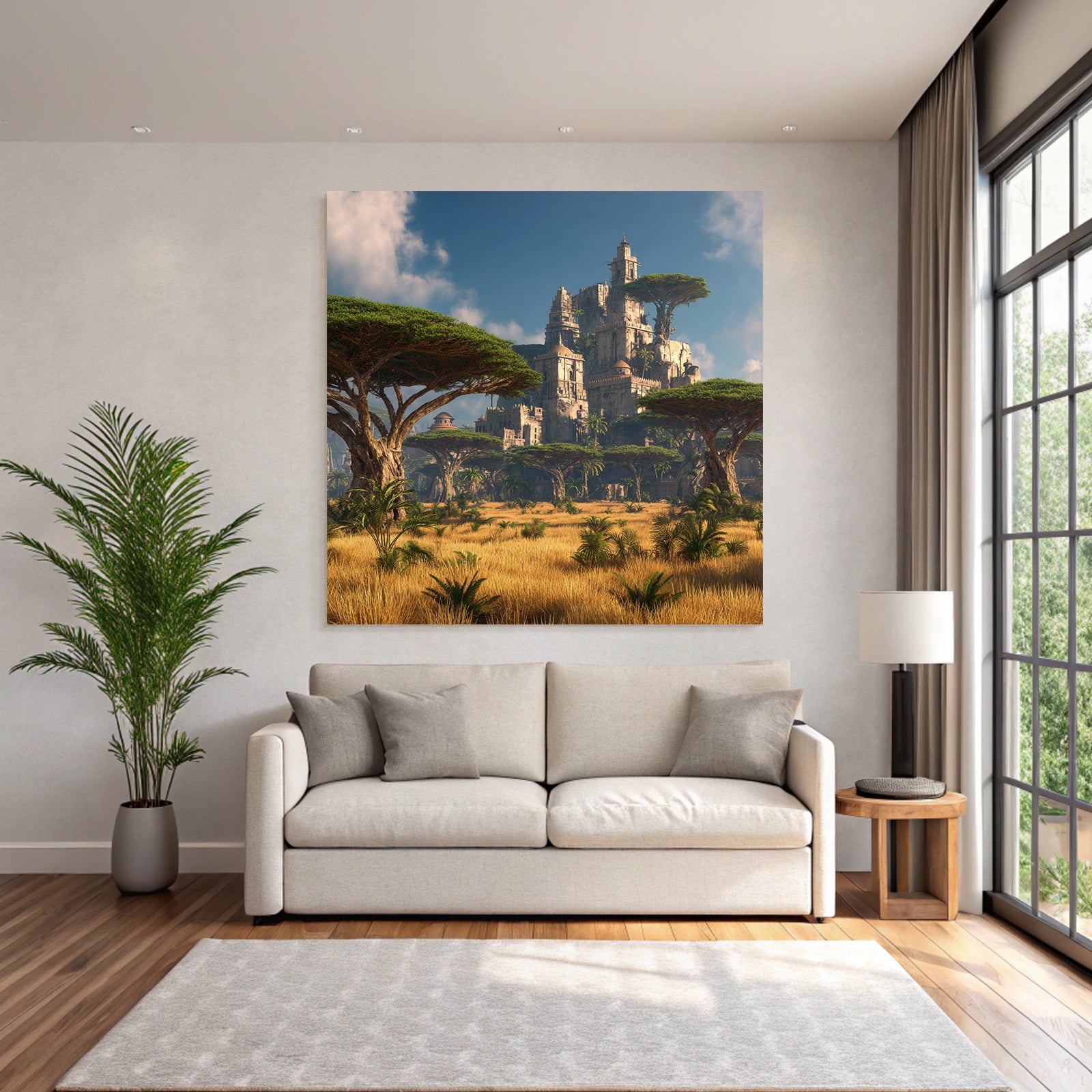 Desert fantastic landscape with castle in the background