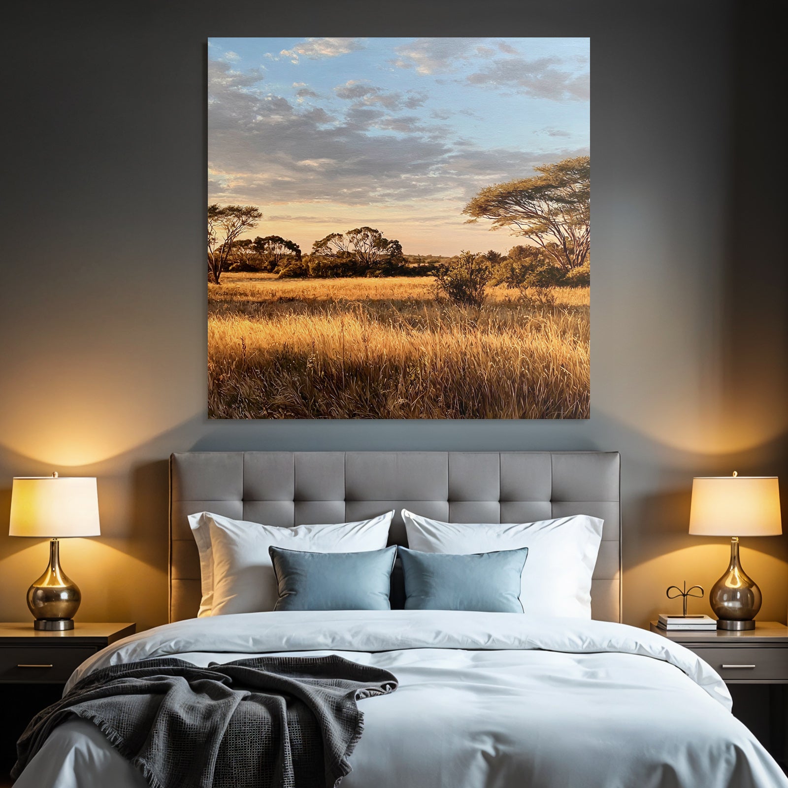 Desert Peaceful Landscape In Golden Light At Sunrise Or Sunset