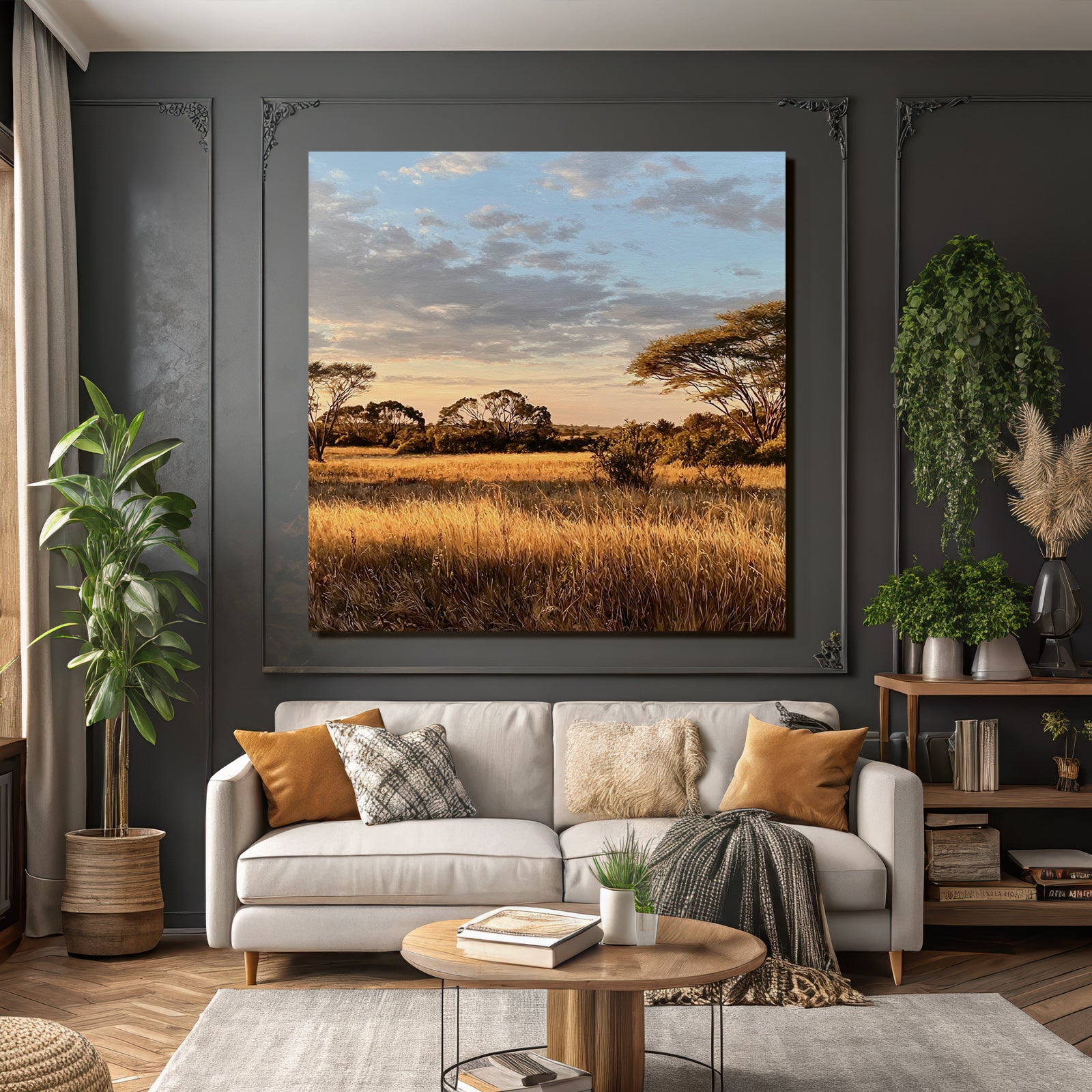 Desert Peaceful Landscape In Golden Light At Sunrise Or Sunset