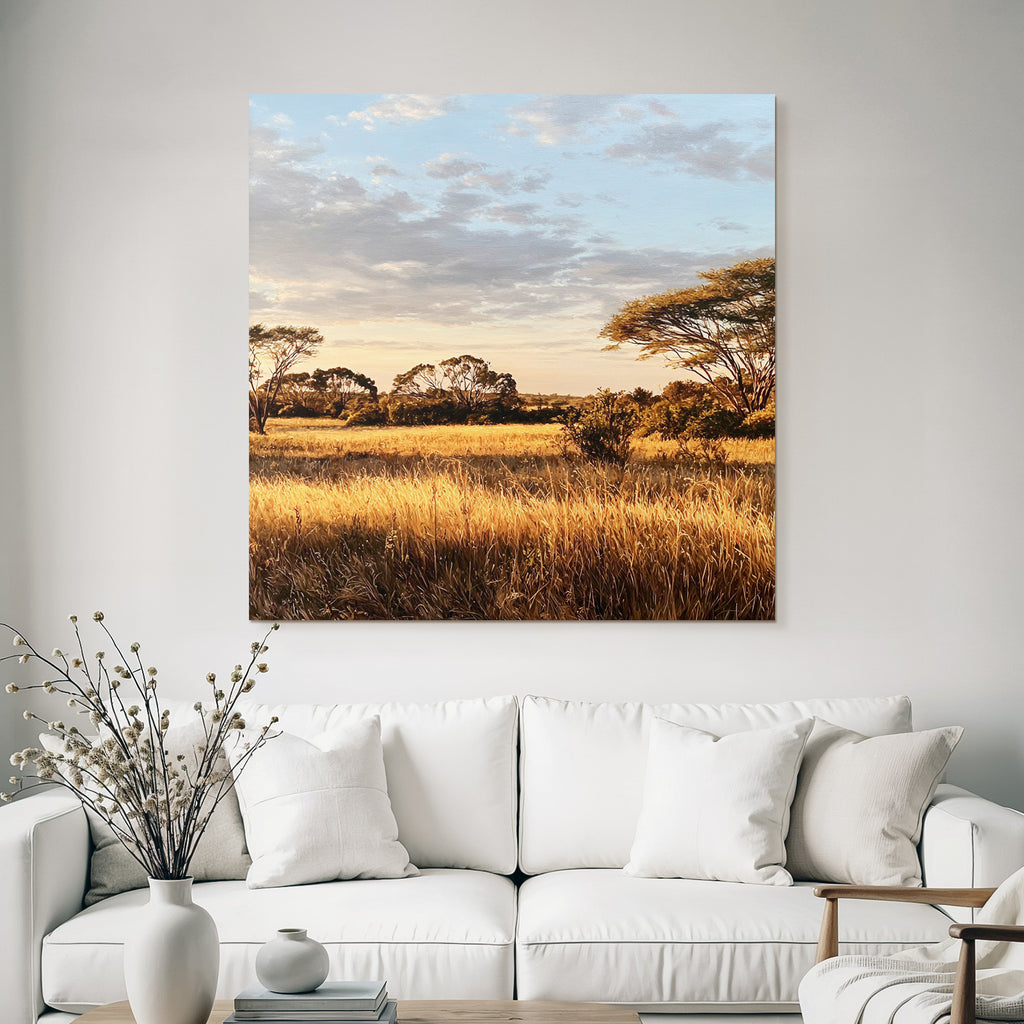 Desert Peaceful Landscape In Golden Light At Sunrise Or Sunset