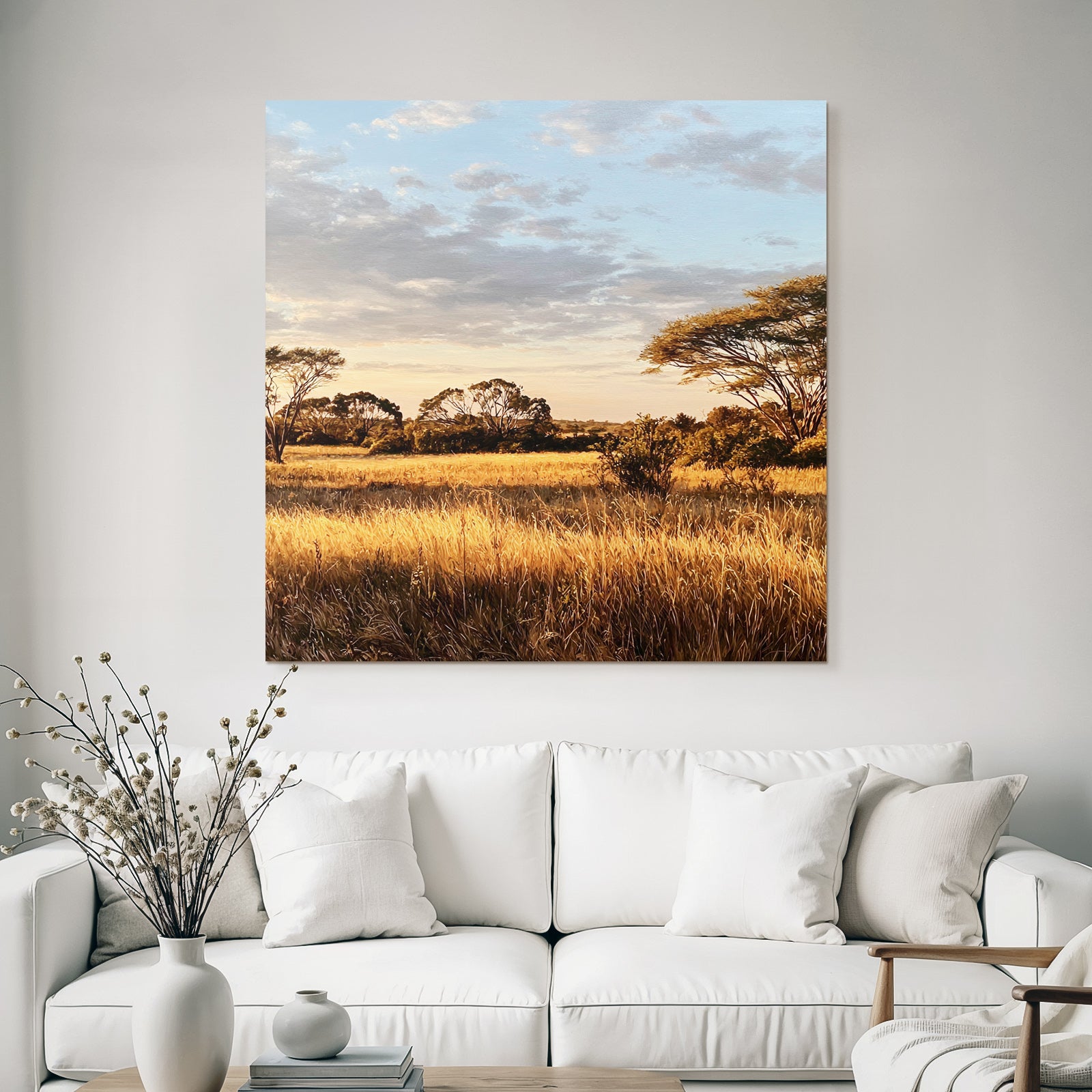Desert Peaceful Landscape In Golden Light At Sunrise Or Sunset