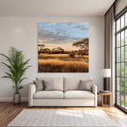 Desert Peaceful Landscape In Golden Light At Sunrise Or Sunset
