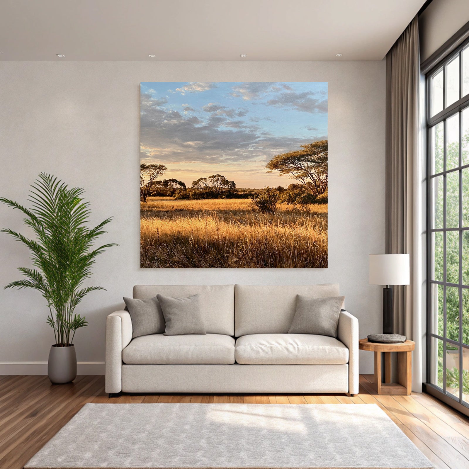 Desert Peaceful Landscape In Golden Light At Sunrise Or Sunset