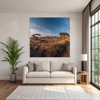 Desert Peaceful Landscape Savanna Acacia Green Grassland Clear Blue Sky