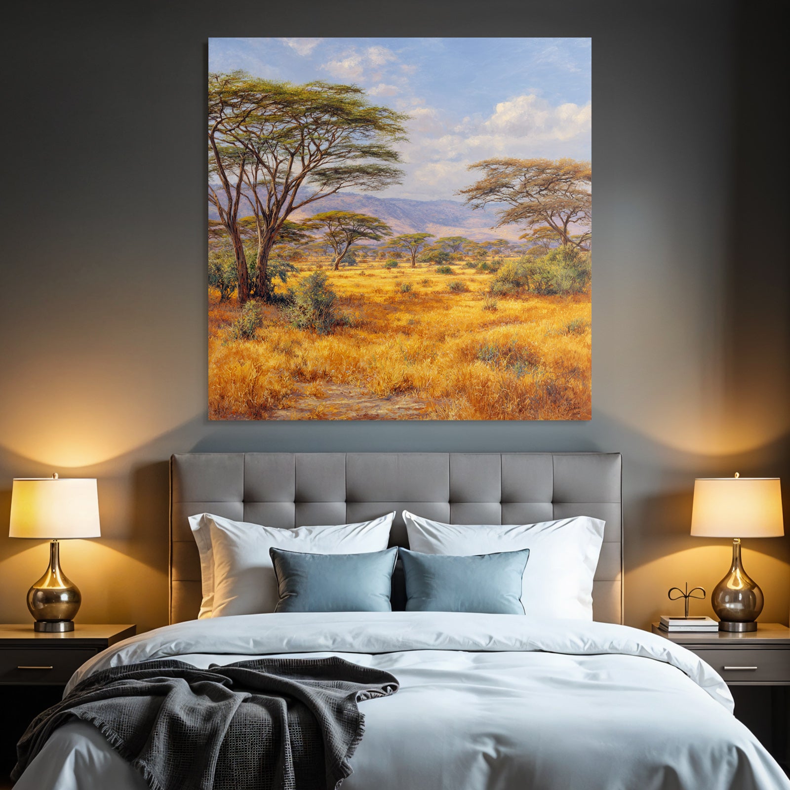 Desert Golden Grassland With Trees Sky With Clouds