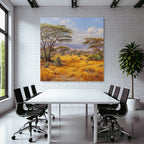 Desert Golden Grassland With Trees Sky With Clouds