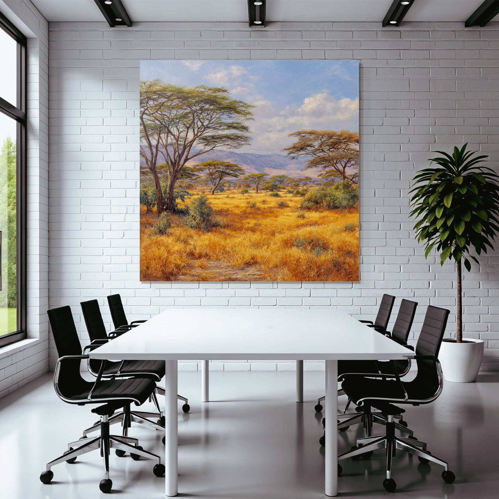 Desert Golden Grassland With Trees Sky With Clouds