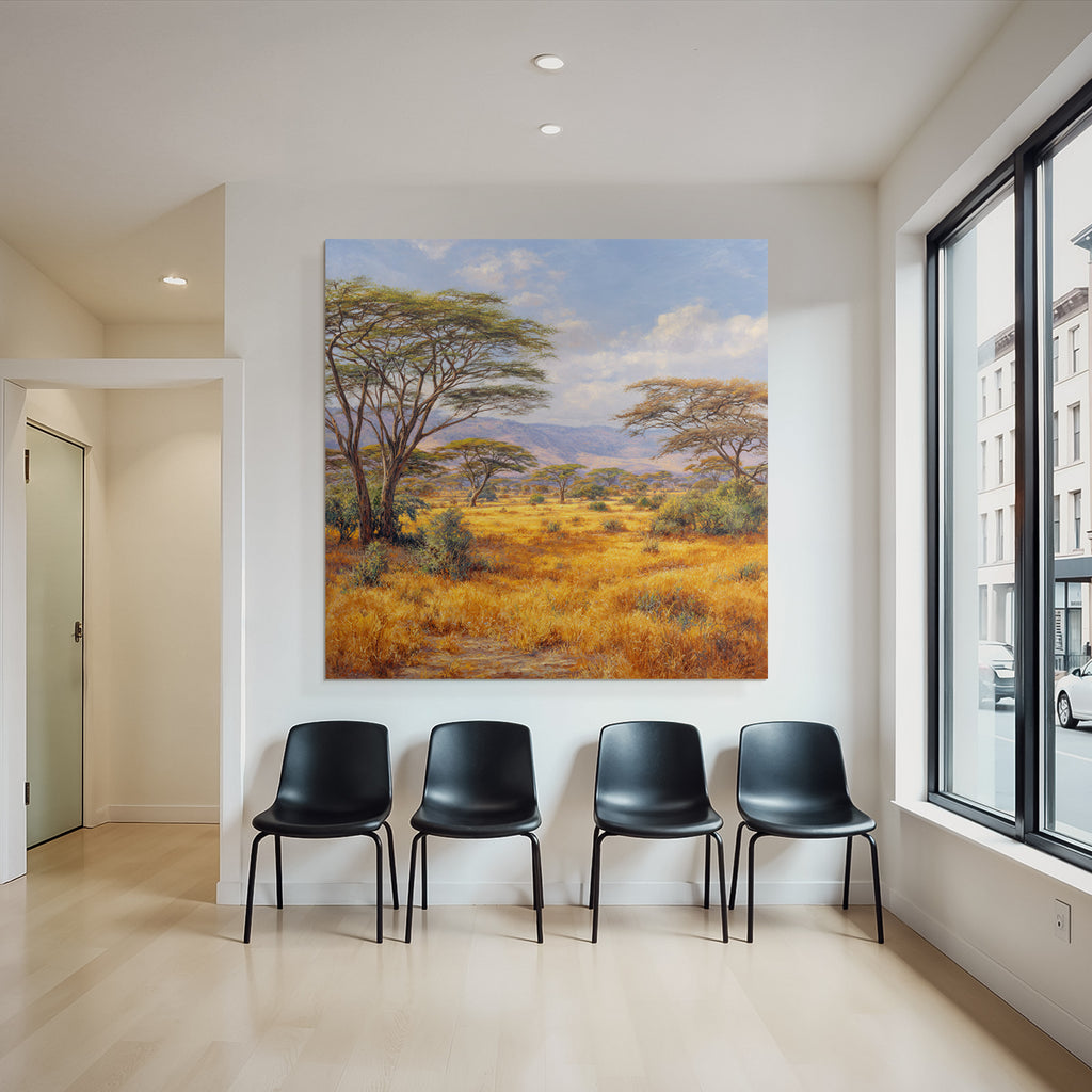 Desert Golden Grassland With Trees Sky With Clouds