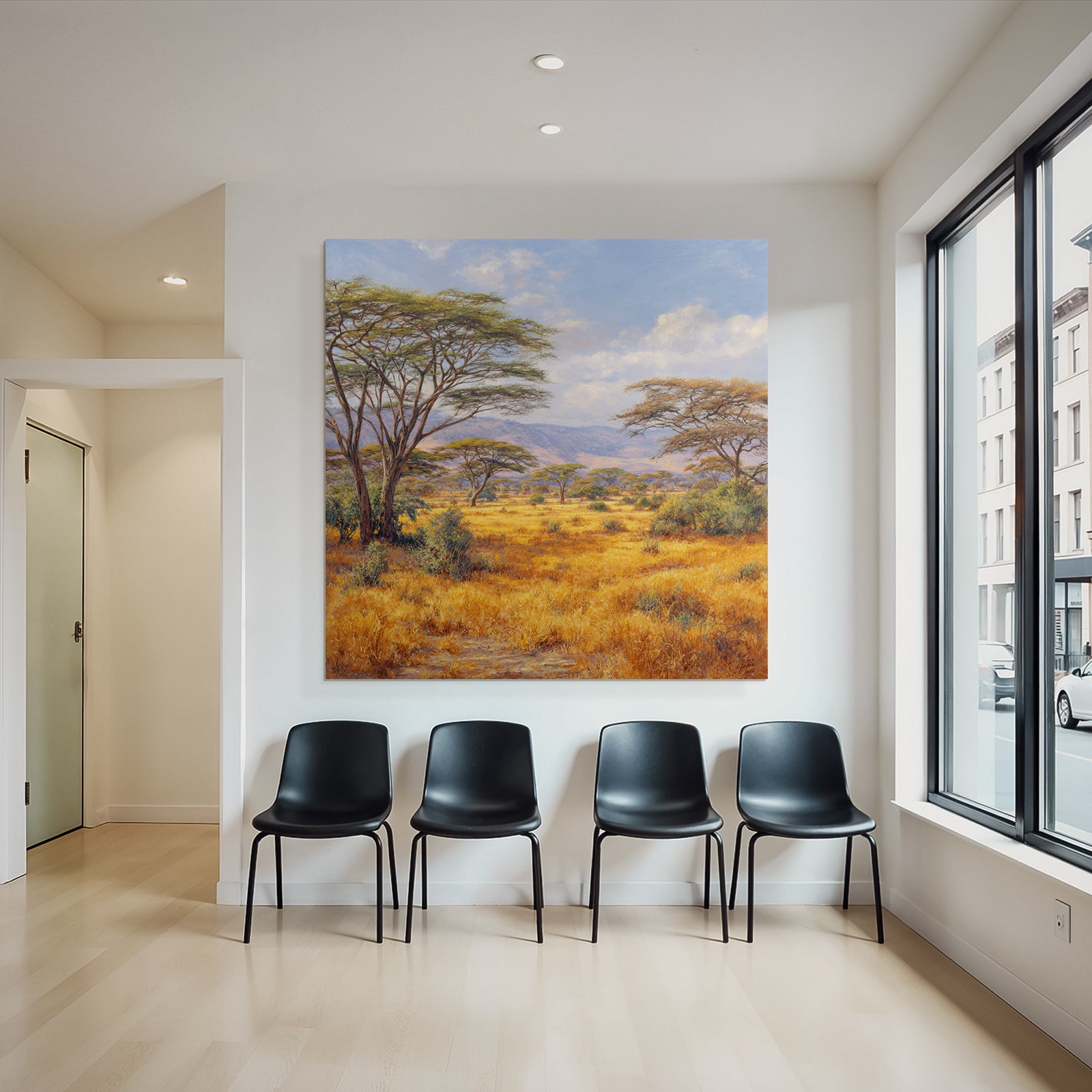 Desert Golden Grassland With Trees Sky With Clouds