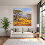 Desert Golden Grassland With Trees Sky With Clouds