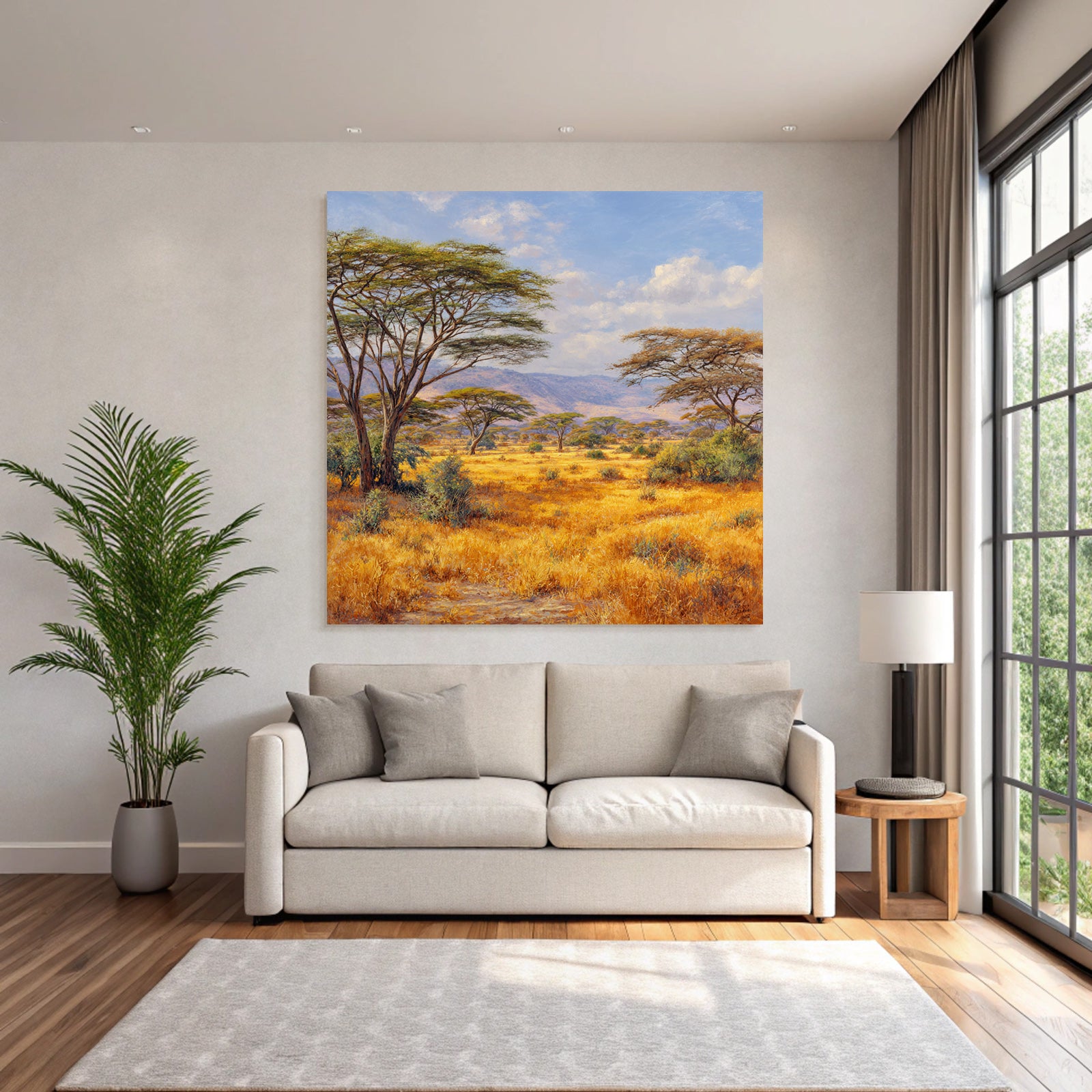 Desert Golden Grassland With Trees Sky With Clouds