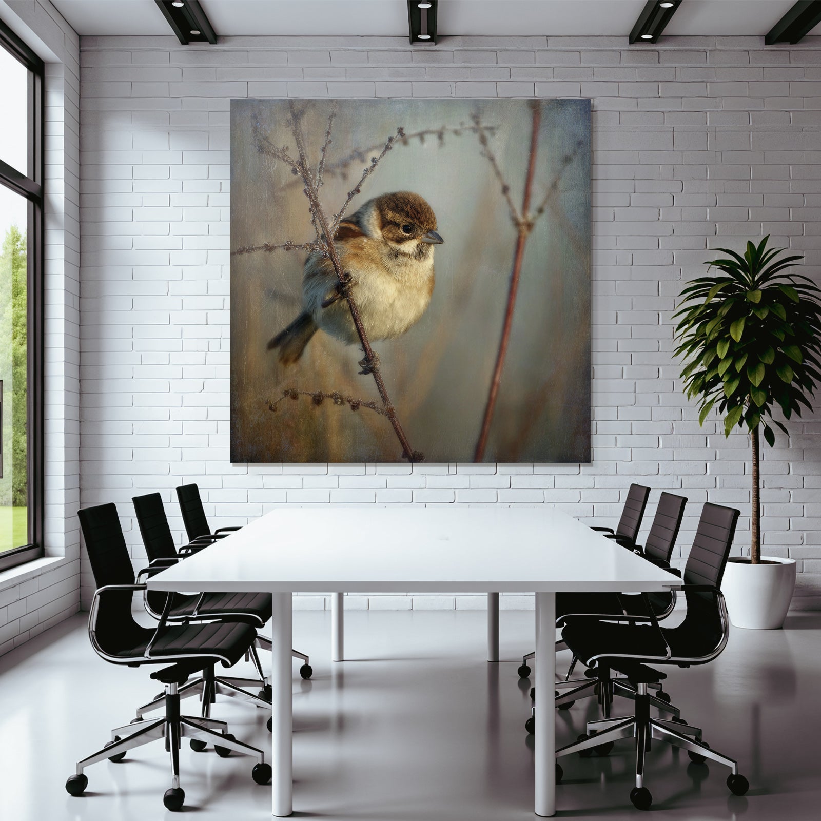 Desert Small Bird on a Branch with Brown and White Feathers