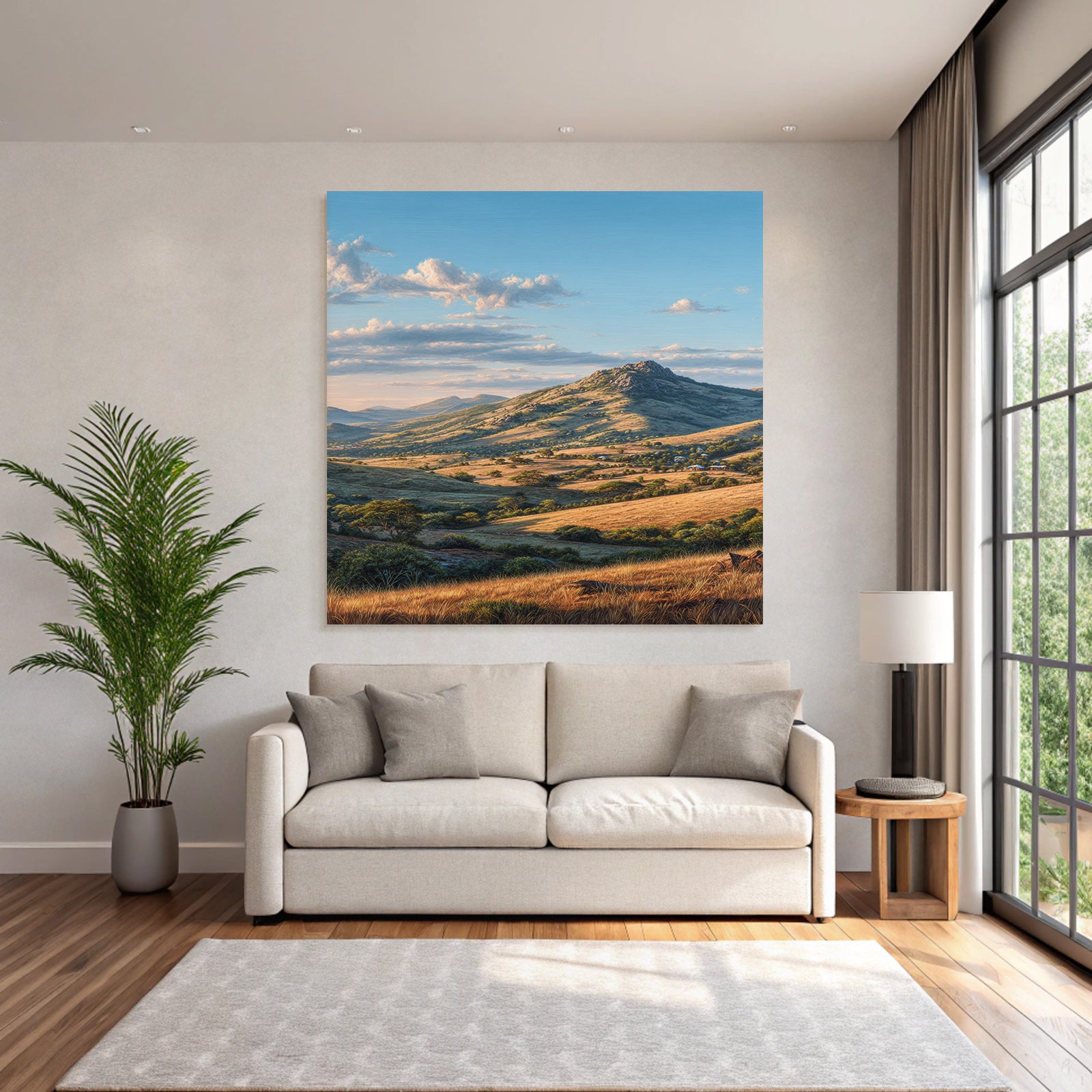 Deserts Picturesque Landscape Mountains Hills Green Fields Blue Sky