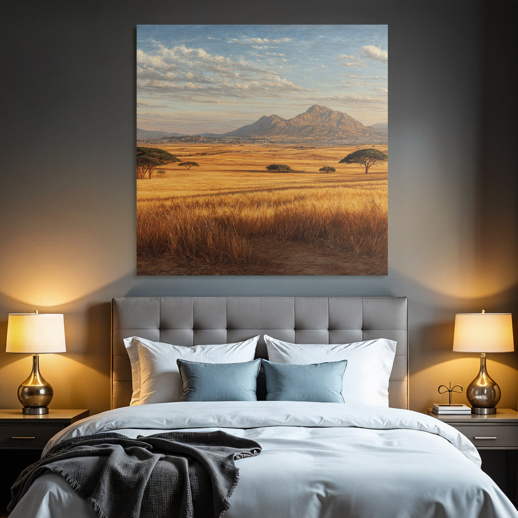 Deserts Rolling Hills Golden Field Mountains Blue Sky With Clouds
