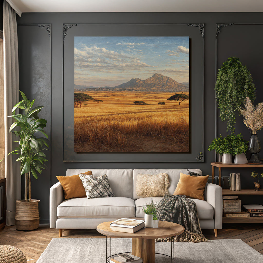 Deserts Rolling Hills Golden Field Mountains Blue Sky With Clouds