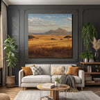 Deserts Rolling Hills Golden Field Mountains Blue Sky With Clouds
