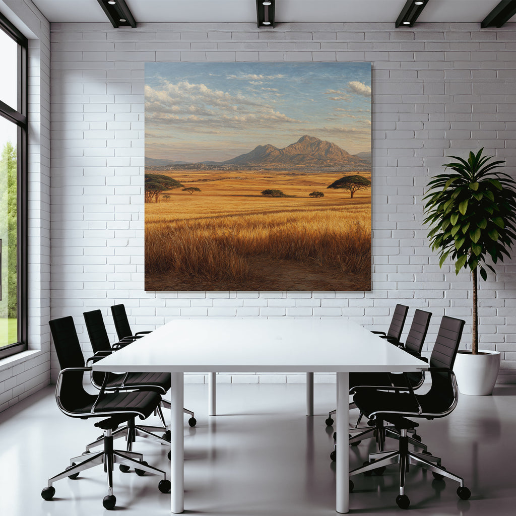 Deserts Rolling Hills Golden Field Mountains Blue Sky With Clouds
