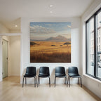 Deserts Rolling Hills Golden Field Mountains Blue Sky With Clouds