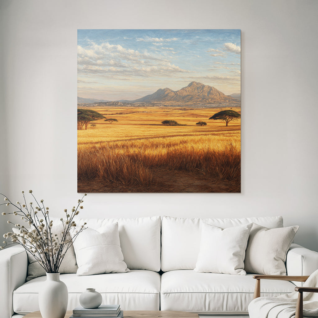 Deserts Rolling Hills Golden Field Mountains Blue Sky With Clouds