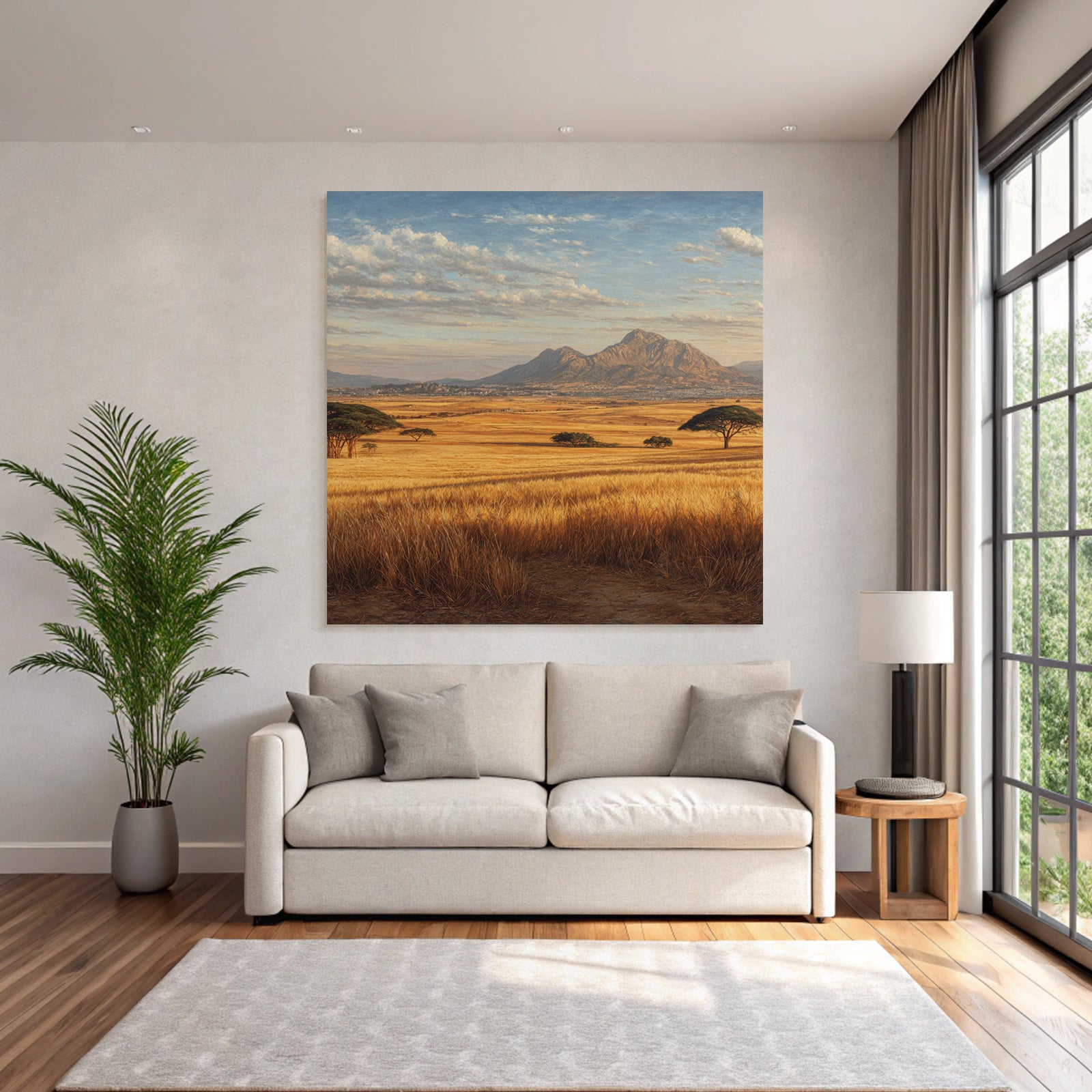 Deserts Rolling Hills Golden Field Mountains Blue Sky With Clouds