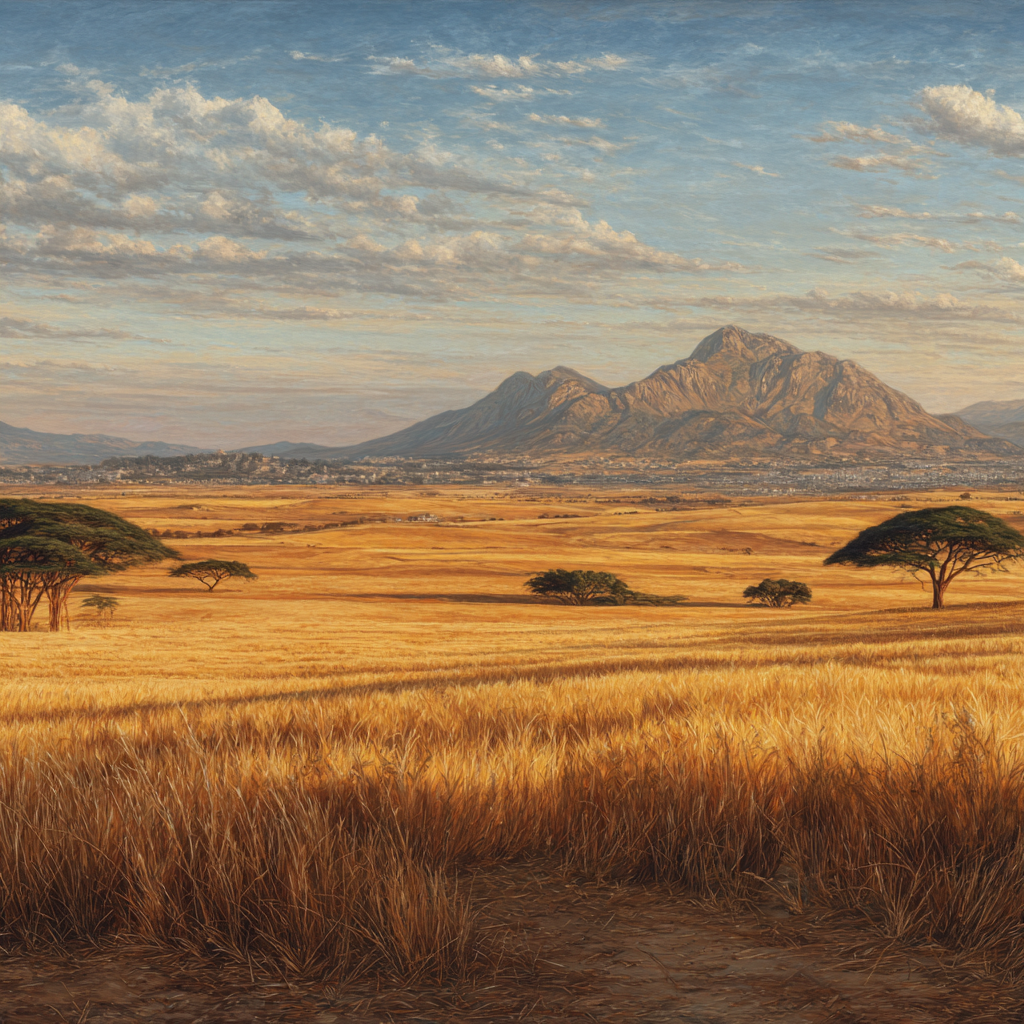 Wüsten Rollende Hügel Goldenes Feld Berge Blaür Himmel Mit Wolken | Wuesten und Savanne | Landschaften