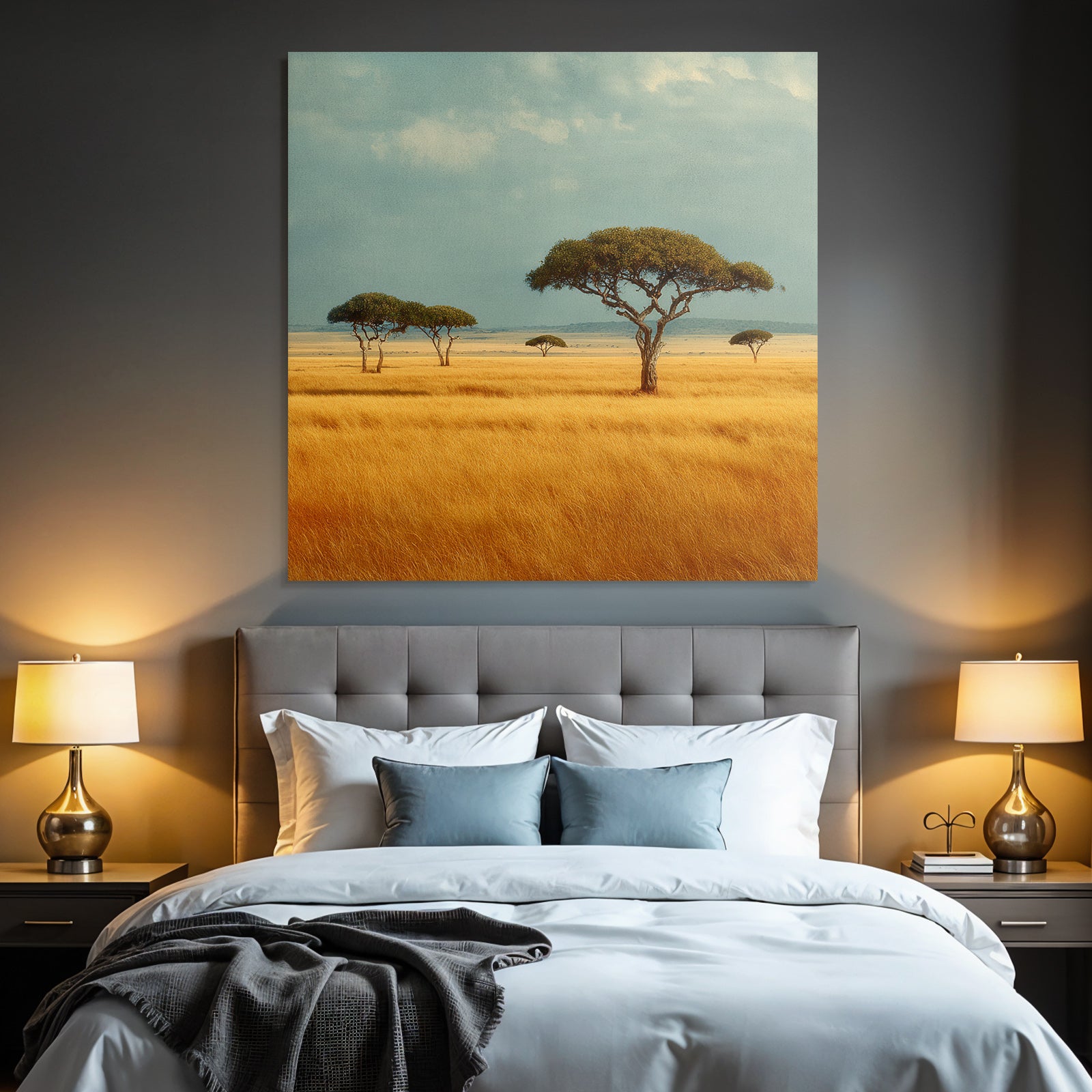 Desert Tranquil Landscape With Trees In Golden Field