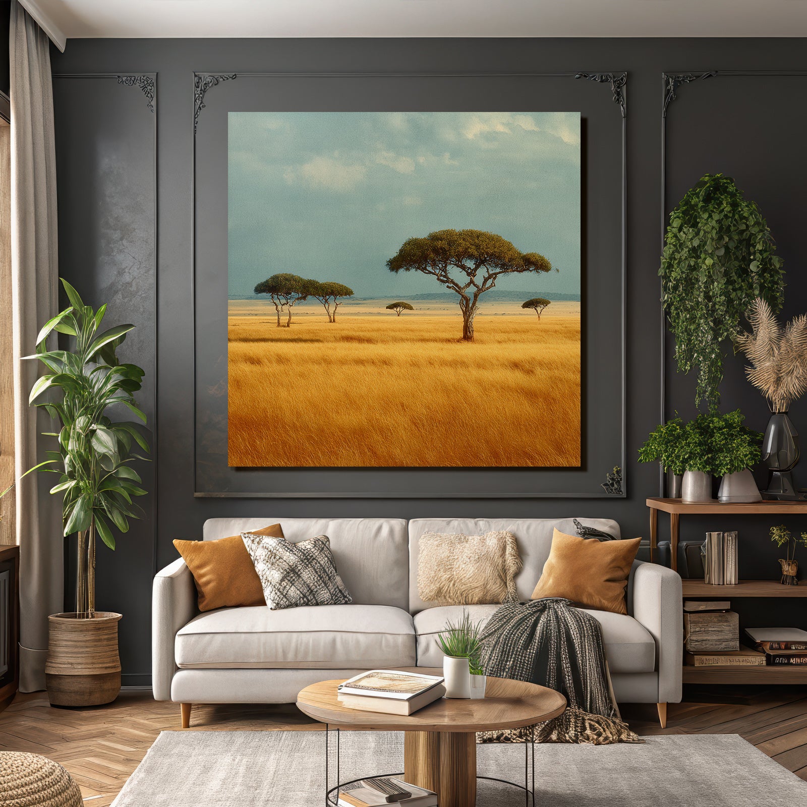 Desert Tranquil Landscape With Trees In Golden Field