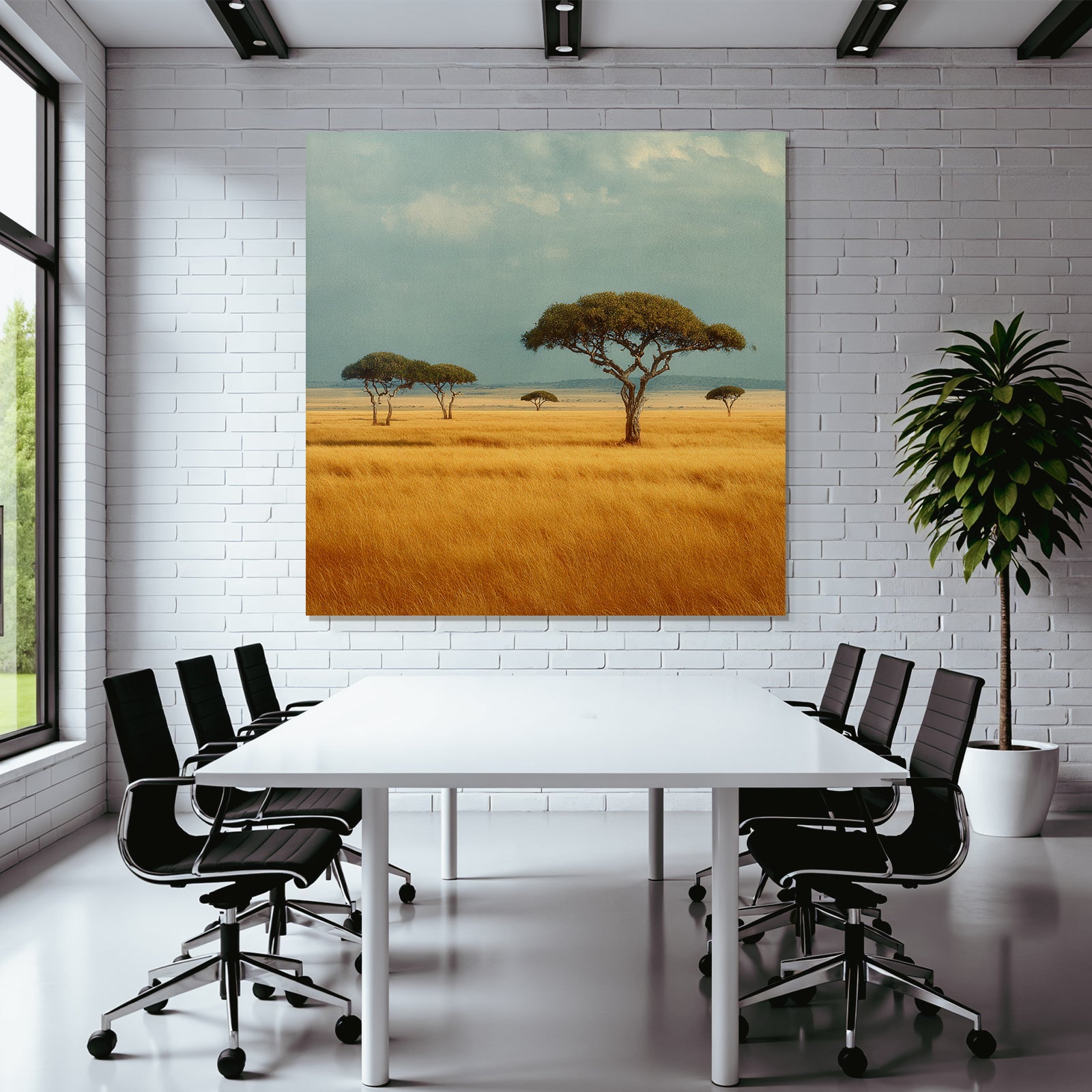 Desert Tranquil Landscape With Trees In Golden Field