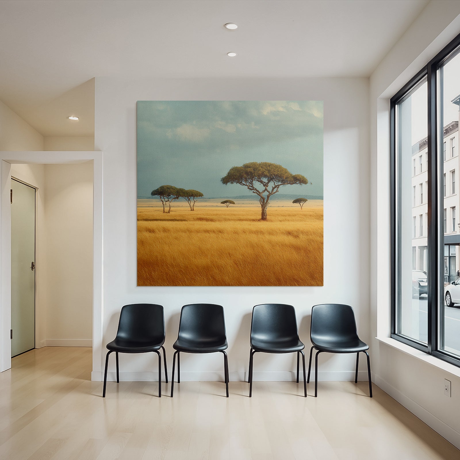 Desert Tranquil Landscape With Trees In Golden Field