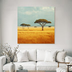 Desert Tranquil Landscape With Trees In Golden Field