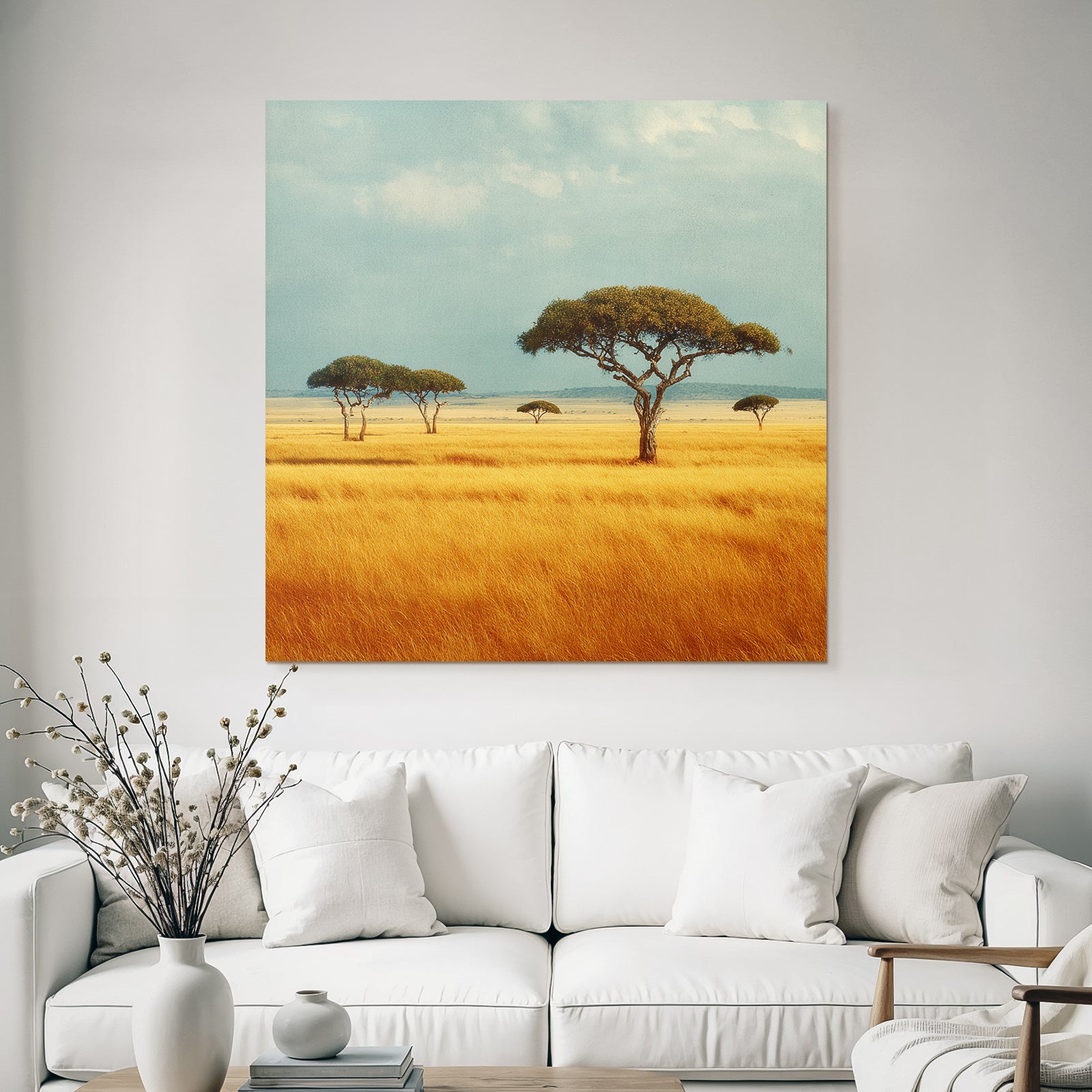 Desert Tranquil Landscape With Trees In Golden Field