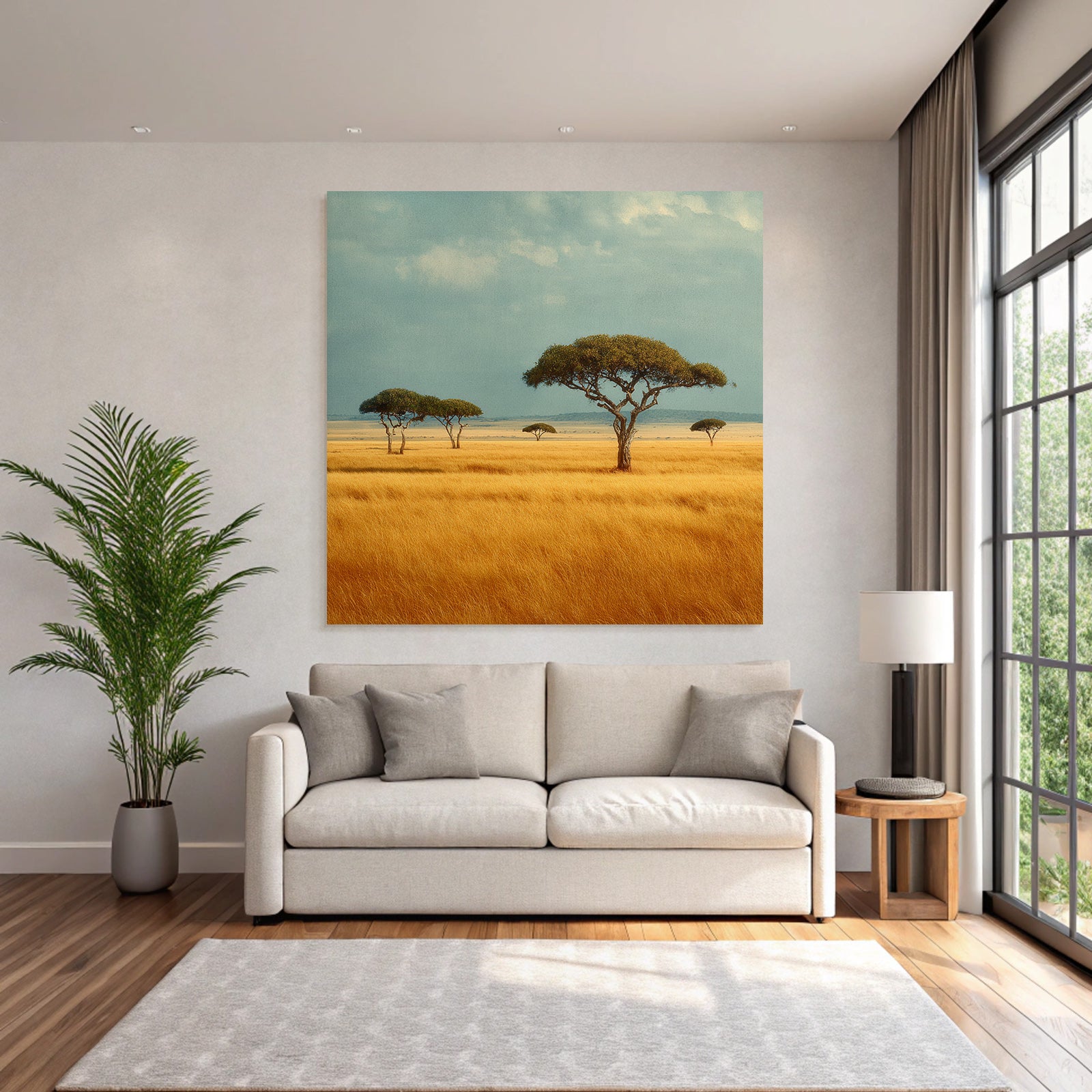 Desert Tranquil Landscape With Trees In Golden Field